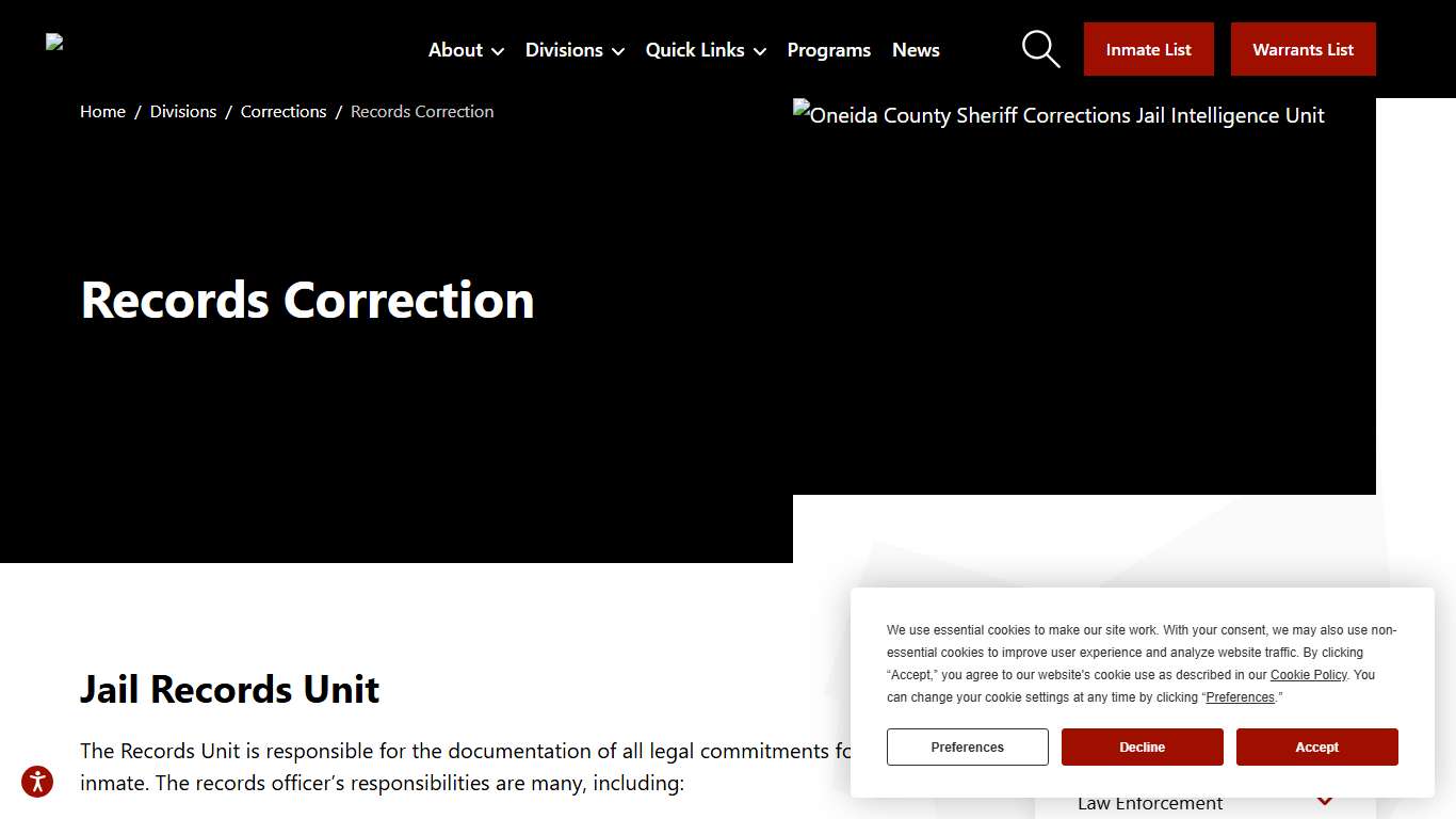 Accurate Documentation of Inmates in Oneida County, NY | Oneida County Sheriff's Office