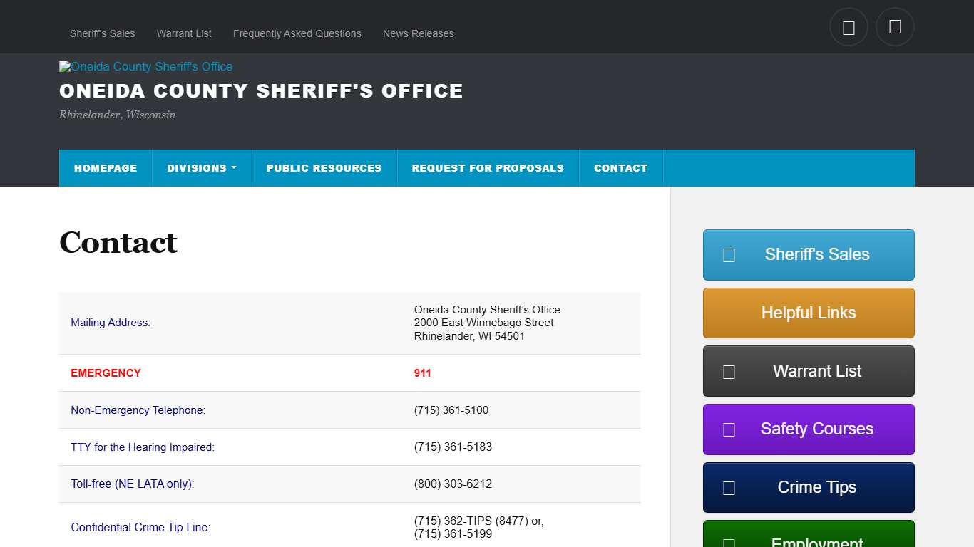 Contact – Oneida County Sheriff's Office